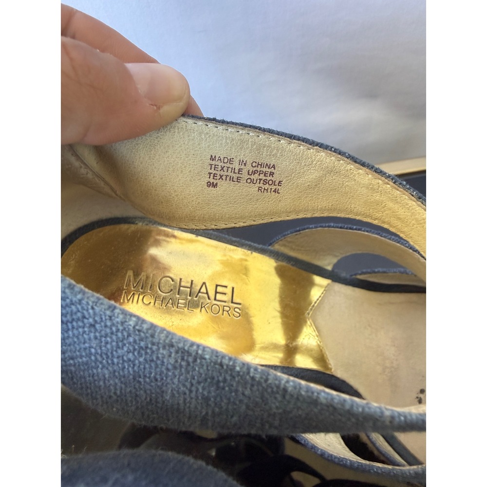 Michael Michael Kors Damita Navy Blue Espadrille Wedge Sandals Gold Zip RH14L 9M - Picture 5 of 7